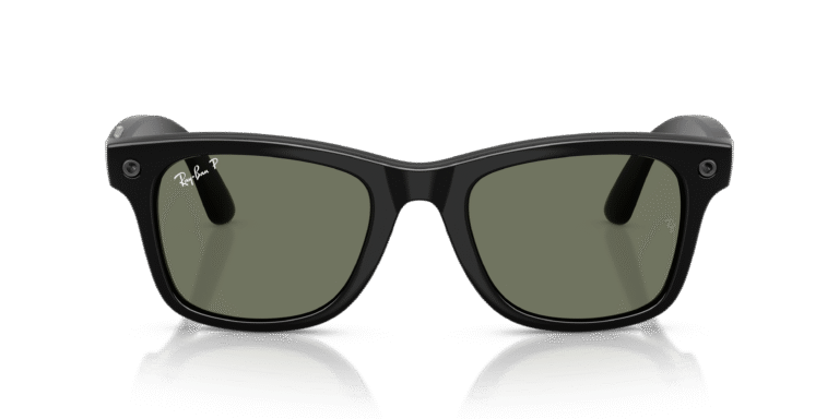 Ray-Ban Meta Gen 3 Wayfarer vista frontal, montura negra con lentes verdes